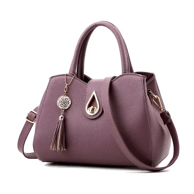 Women Casual Tassel Decoration Solid Color Large Capacity Shoulder Handle Bag