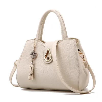 Women Casual Tassel Decoration Solid Color Large Capacity Shoulder Handle Bag