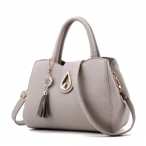 Women Casual Tassel Decoration Solid Color Large Capacity Shoulder Handle Bag