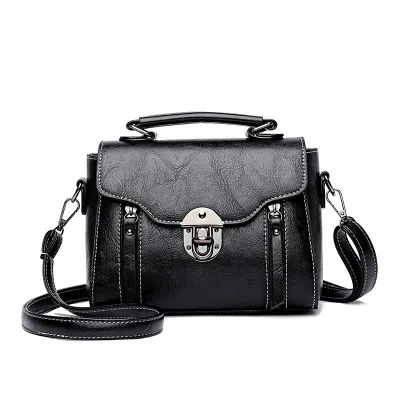 Women Vintage Clamshell Buckle Solid Color Large Capacity Shoulder Handle Bag