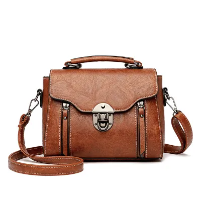Women Vintage Clamshell Buckle Solid Color Large Capacity Shoulder Handle Bag