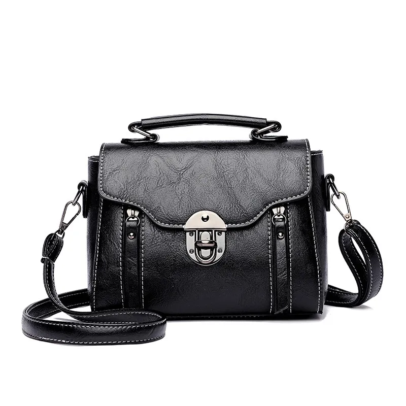 Women Vintage Clamshell Buckle Solid Color Large Capacity Shoulder Handle Bag
