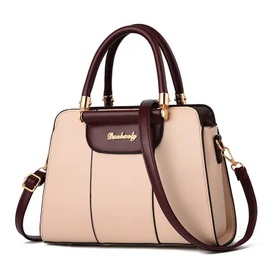 Women Vintage Color Blocking PU Large Capacity Shoulder Handle Bag