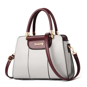 Women Vintage Color Blocking PU Large Capacity Shoulder Handle Bag