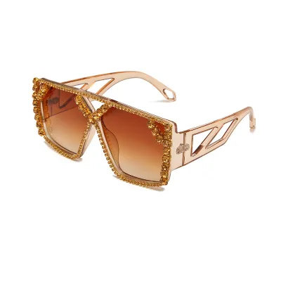 Women Luxury Rhinestone Decoration Large Square Frame Sunglasses