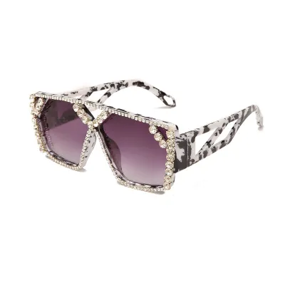 Women Luxury Rhinestone Decoration Large Square Frame Sunglasses