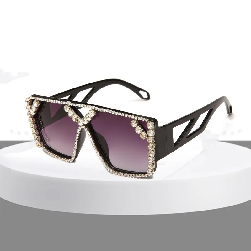 Women Luxury Rhinestone Decoration Large Square Frame Sunglasses