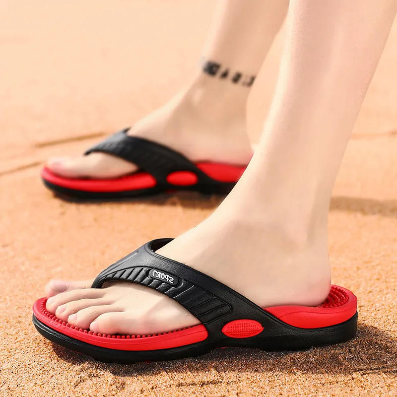 Summer Men Beach Sandals Non-Slip Outdoor Flip-Flops Color Blocking Slippers