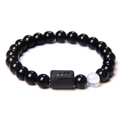 Ethnic Beaded Design Zodiac Elastic Agate Rosary Bracelet