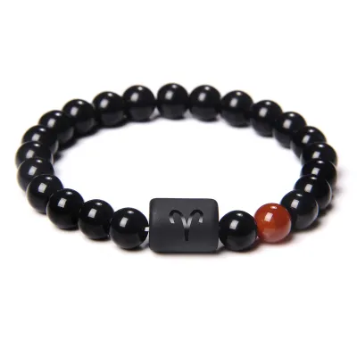 Ethnic Beaded Design Zodiac Elastic Agate Rosary Bracelet