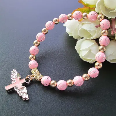 Faith Beaded Cross Pendant Alloy Bracelet