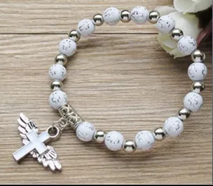 Faith Beaded Cross Pendant Alloy Bracelet