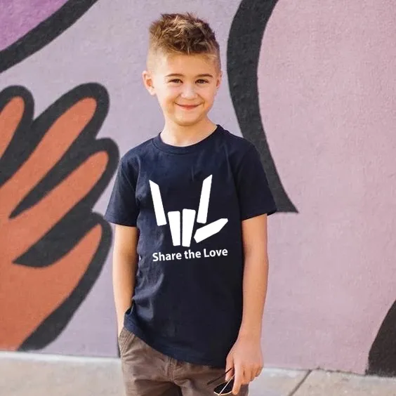 Kids Basic Love Gesture Letter Pattern Round Neck Short Sleeve T-shirt Unisex Cotton