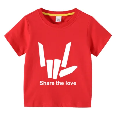 Kids Basic Love Gesture Letter Pattern Round Neck Short Sleeve T-shirt Unisex Cotton