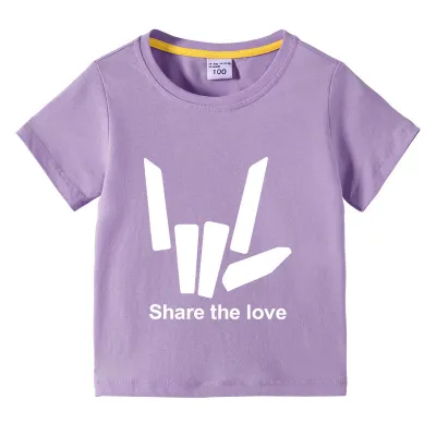 Kids Basic Love Gesture Letter Pattern Round Neck Short Sleeve T-shirt Unisex Cotton