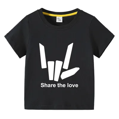 Kids Basic Love Gesture Letter Pattern Round Neck Short Sleeve T-shirt Unisex Cotton