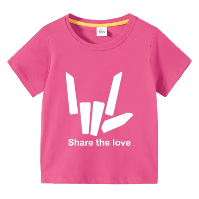 Kids Basic Love Gesture Letter Pattern Round Neck Short Sleeve T-shirt Unisex Cotton