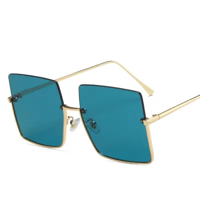 Unisex Retro Metal Half Frame Square Sunglasses