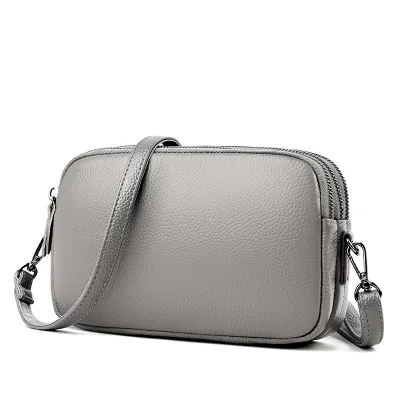 Genuine Leather Soft Women Vintage Crocodile Pattern Solid Color Crossbody Bag