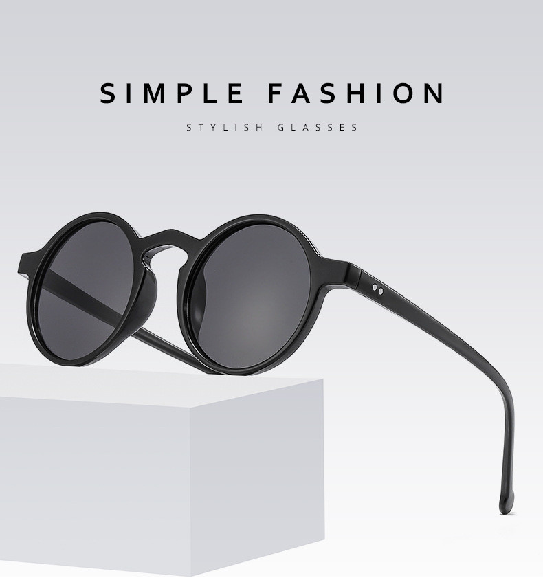Wholesale Women Retro Solid Color Round Frame Sunglasses