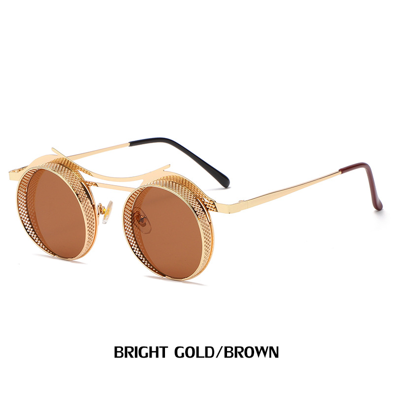 Wholesale Men Retro Punk Metal Round Frame Sunglasses