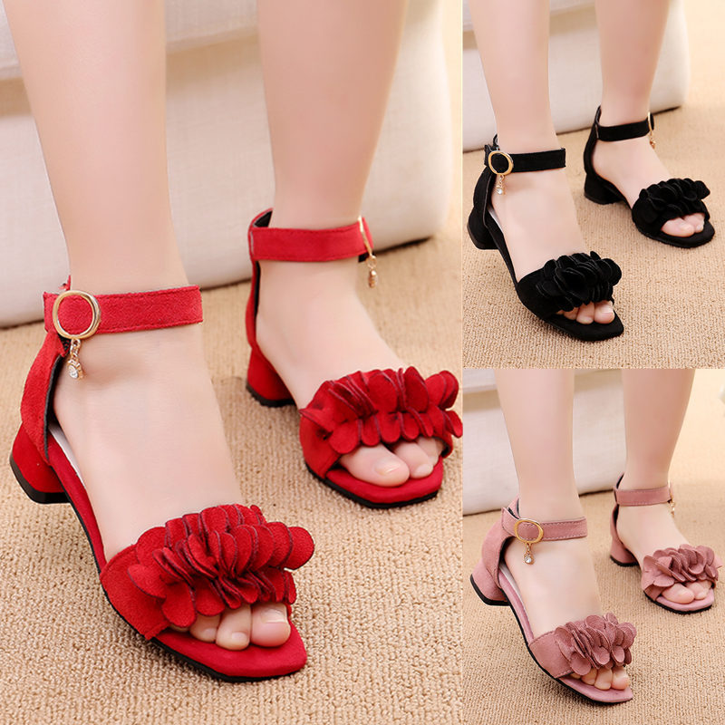 Wholesale Girls Basic Solid Color Petals Design High-heeled