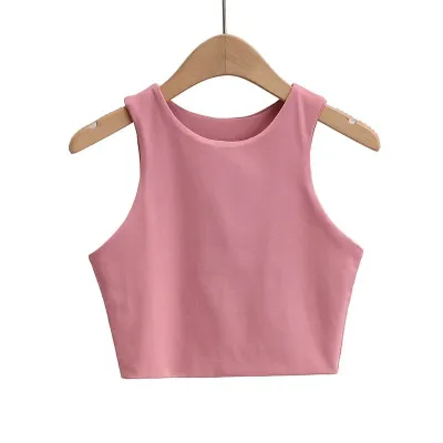 Women Edgy Sleeveless Solid Color Round Neck Crop Tank Top
