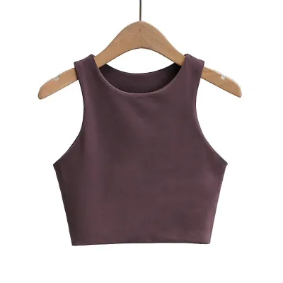 Women Edgy Sleeveless Solid Color Round Neck Crop Tank Top