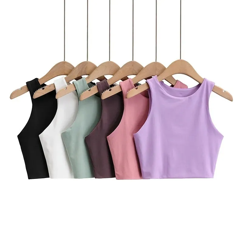 Women Edgy Sleeveless Solid Color Round Neck Crop Tank Top