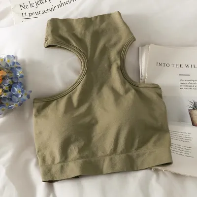 Women Halter Neck Sleeveless Solid Color Crop Tank Top With Chest Pad