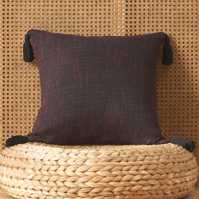 Solid Color Cotton Linen Tassel Minimalist Style Pillowcase Cushion Cover Home Textile