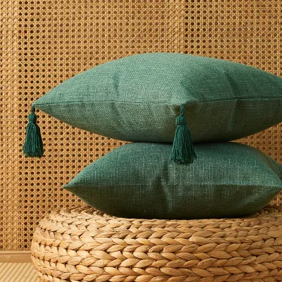 Solid Color Cotton Linen Tassel Minimalist Style Pillowcase Cushion Cover Home Textile