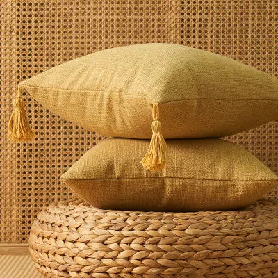 Solid Color Cotton Linen Tassel Minimalist Style Pillowcase Cushion Cover Home Textile