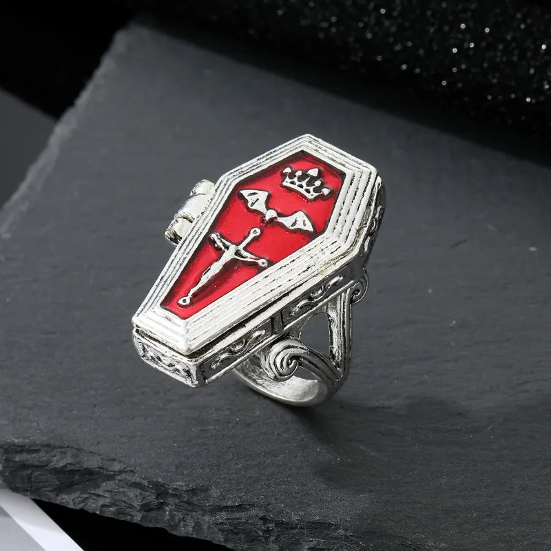 Vintage Cross Vampire Coffin Shape Design Unisex Alloy Ring
