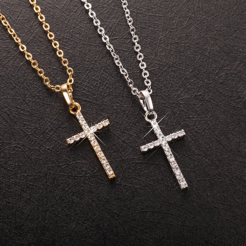 Easter Simple Cross Pendant Rhinestone Decoration Alloy Necklace