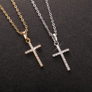 Easter Simple Cross Pendant Rhinestone Decoration Alloy Necklace