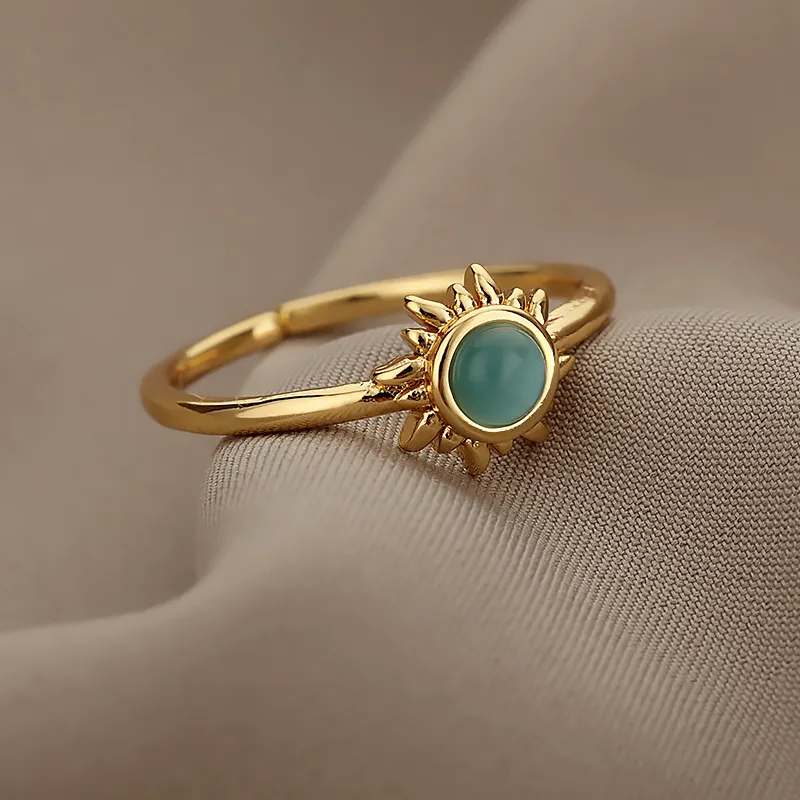 Creative Sun Shape Opal Decorated Alloy Brass Copper Women's Ring