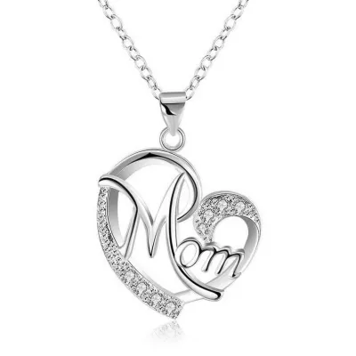 Mother Day Creative Heart Pendant Letter Design Stainless Steel Necklace