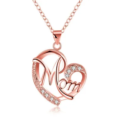 Mother Day Creative Heart Pendant Letter Design Stainless Steel Necklace