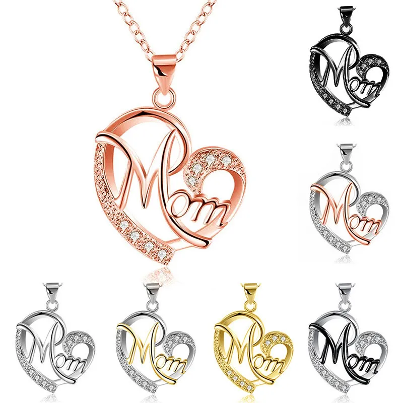 Mother Day Creative Heart Pendant Letter Design Stainless Steel Necklace