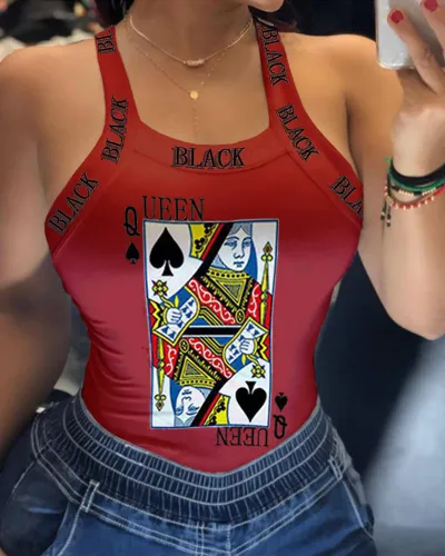 Women Edgy Sexy Graphic Letter Print Sleeveless Tank Top