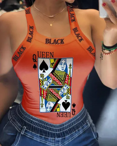 Women Edgy Sexy Graphic Letter Print Sleeveless Tank Top