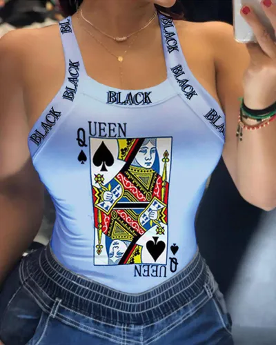 Women Edgy Sexy Graphic Letter Print Sleeveless Tank Top