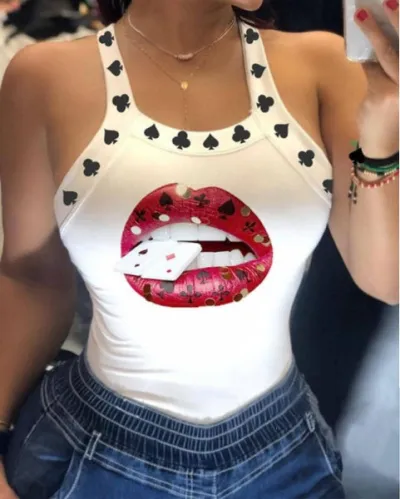 Women Edgy Sexy Graphic Letter Print Sleeveless Tank Top