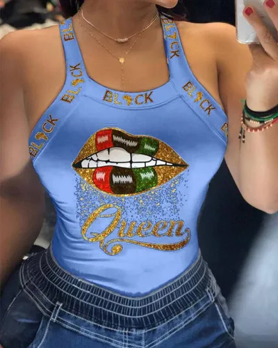 Women Edgy Sexy Graphic Letter Print Sleeveless Tank Top