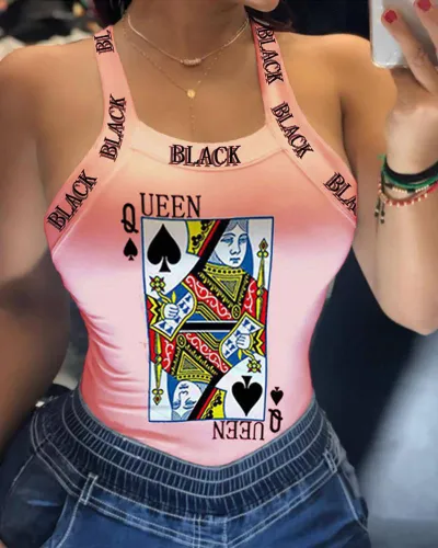 Women Edgy Sexy Graphic Letter Print Sleeveless Tank Top