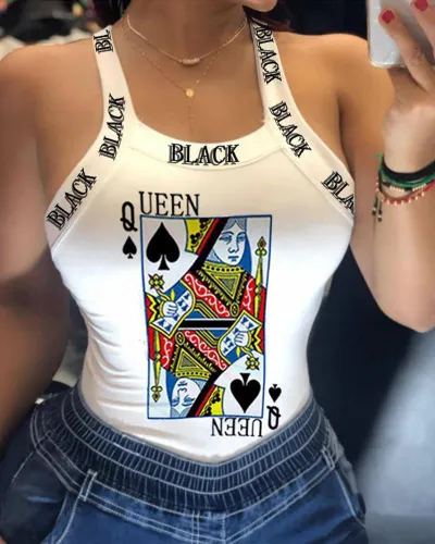 Women Edgy Sexy Graphic Letter Print Sleeveless Tank Top