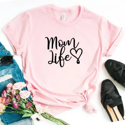 Women Mother's Day Letter Print Round Neck Short-sleeved Colored T-shirt