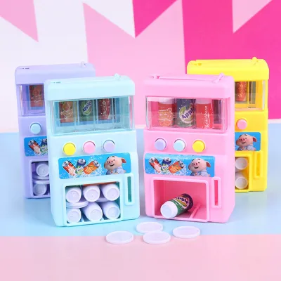 Kids Automatic Simulation Coin Drink Vending Machine with Shopping Cart, Interactive Toy for Hand-Eye Coordination
