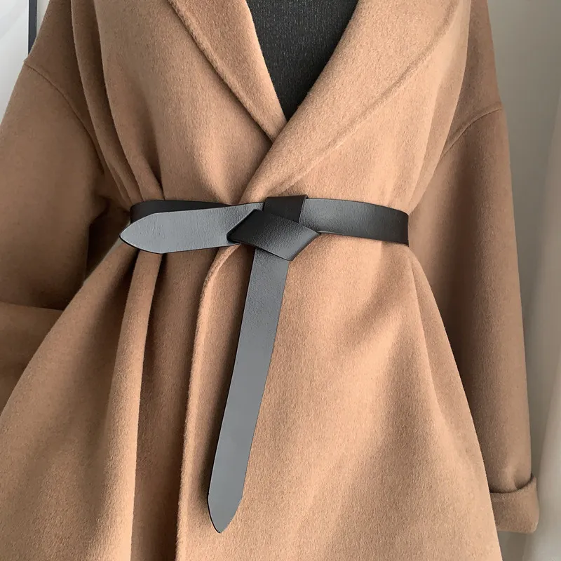 Women's Retro Solid Color Knotted PU Belt with Bow Tie Buckle